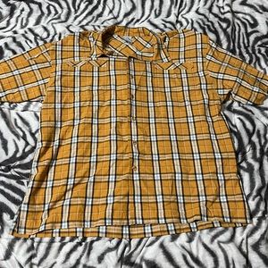 Yellow Plaid Short Sleeve Button Up